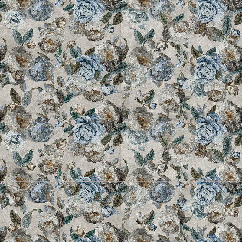 Parete Fiori 24" x 47" Porcelain Natural / Floral Wall & Floor Tile, Blue/Gray