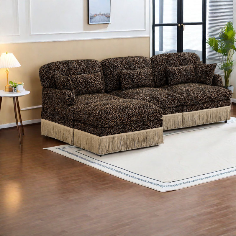 Canapé moderne en forme de L en chenille léopard 100 pouces pour famille