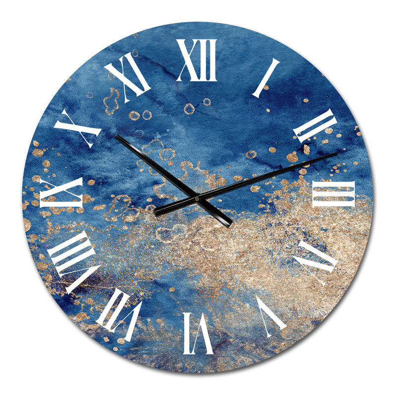 Horloge murale moderne abstraite bleu et or II, Petit