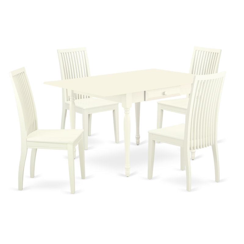 Ensemble de 5 pièces pour 4 pièces comprenant une table de salle à manger rectangulaire avec Dropleaf et 4 chaises de cuisine, lin blanc