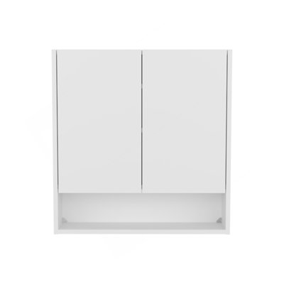 Double-Door Medicine Cabinet With Mirrored Doors And Interior Shelves, White