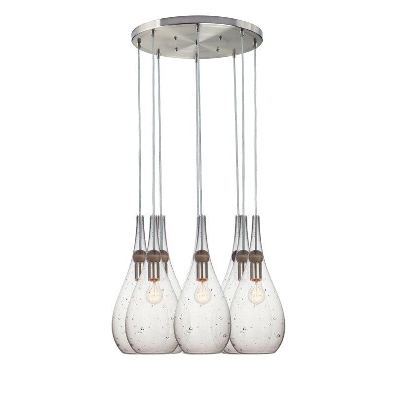 Earth 8 - Light Chandelier, 108" H x 18" W x 18" D, Seeded Glass, Nickel Braided Cord