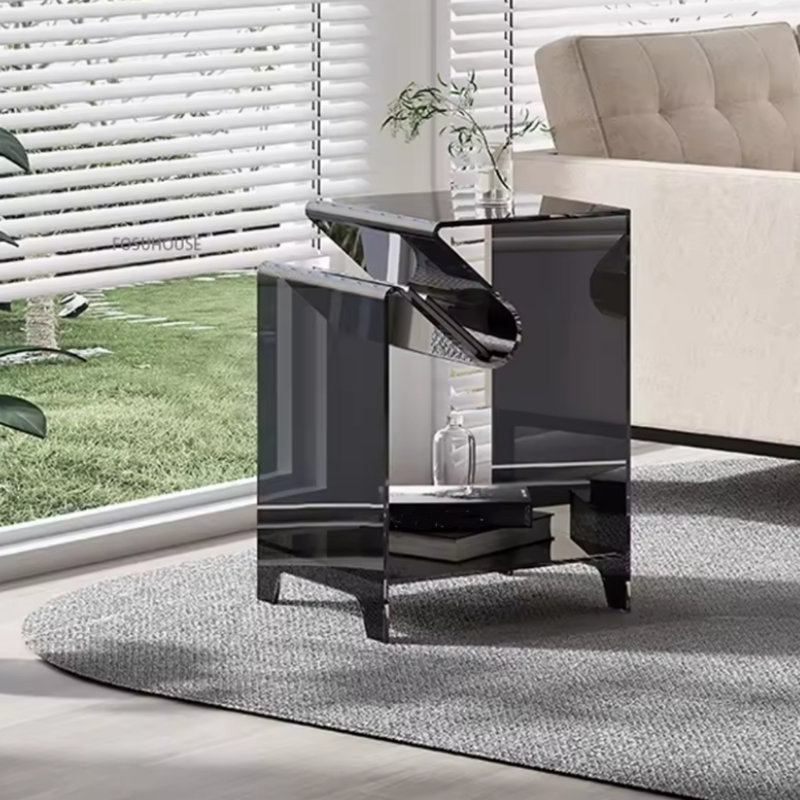 15.74 inch modern Italian light luxury acrylic living room side table, bedroom bedside table with side magazine rack (10mm thick acrylic material)