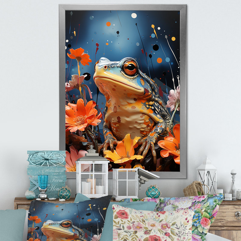 «Expressionist Frog Mouvement I» sur toile, H 44 po x l 34 po x P 1,5 po, Cadre simple argenté