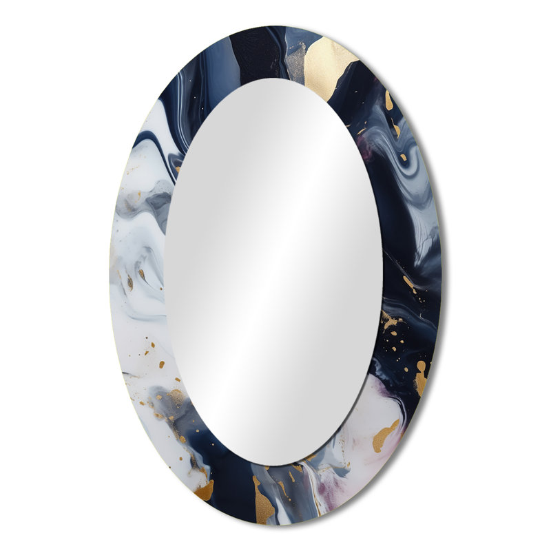 Miroir mural ovale bleu et blanc enigmatique avec pierres iv, 36 po x 24 po