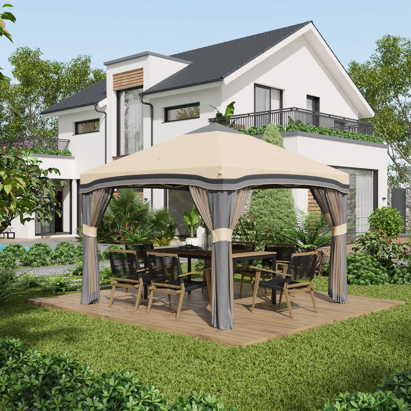 Tente à auvent escamotable avec filet Outsunny, Beige
