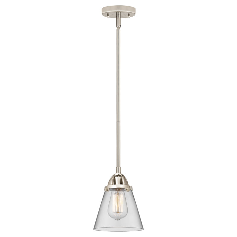 Mini-luminaire suspendu à 1 lumière cône 1 lumière Nouveau - ampoule DEL, H 42 po x l 6,25 po x P 6,25 po, Clair, Nickel poli
