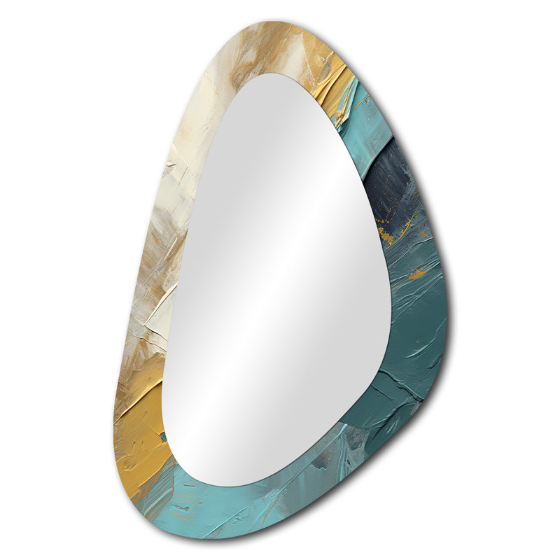Serenity coucher de soleil en bleu sarcelle et blanc - formes abstraites, miroir mural, forme libre, miroir