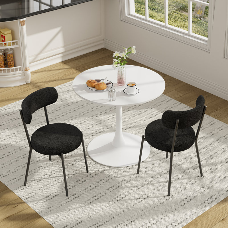 Ensemble de salle à manger rond 3 pièces pour petits espaces de cuisine, Blanc, Noir, noir, noir, noir, Blanc