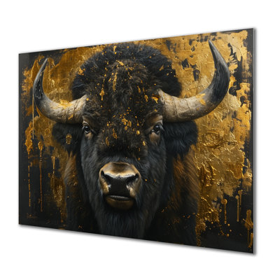 Portrait de bison noir et or I - décoration murale bison