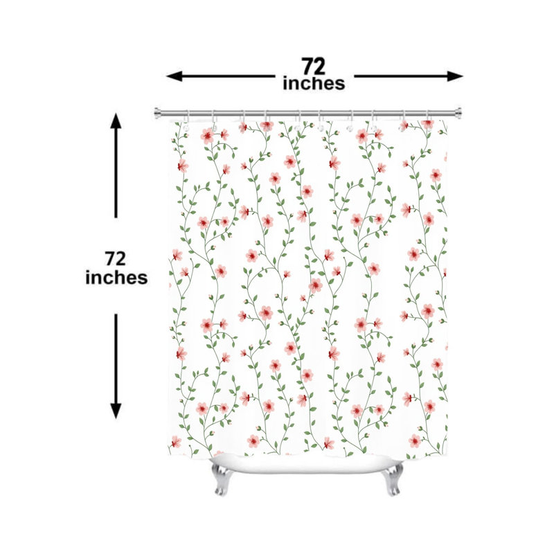 Rideau de bain Vine Floral 72 po x 72 po (180 x 180 cm), rose avec crochets