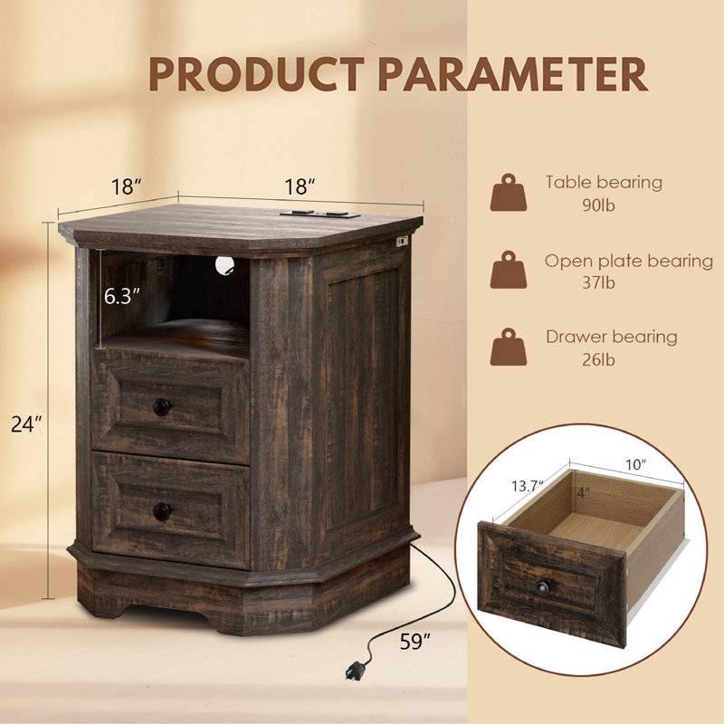 2-Drawer Nightstand, Brown