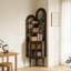 Armoire d'angle Vintage, bois de frêne massif avec portes en verre cannelé, étagère de rangement autoportante, assemblage facile-1470127029