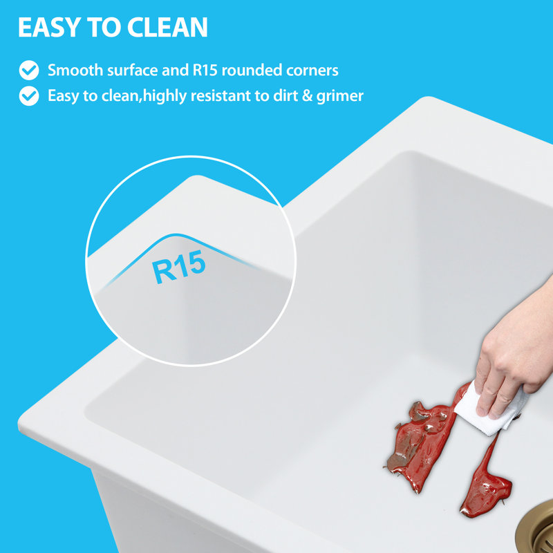 25'' L x 22'' W Quartz Drop-In Kitchen Sink, Granite Composite Single Bowl Kitchen Sink with Bottom Grid, Strainer and Roll-up Rack