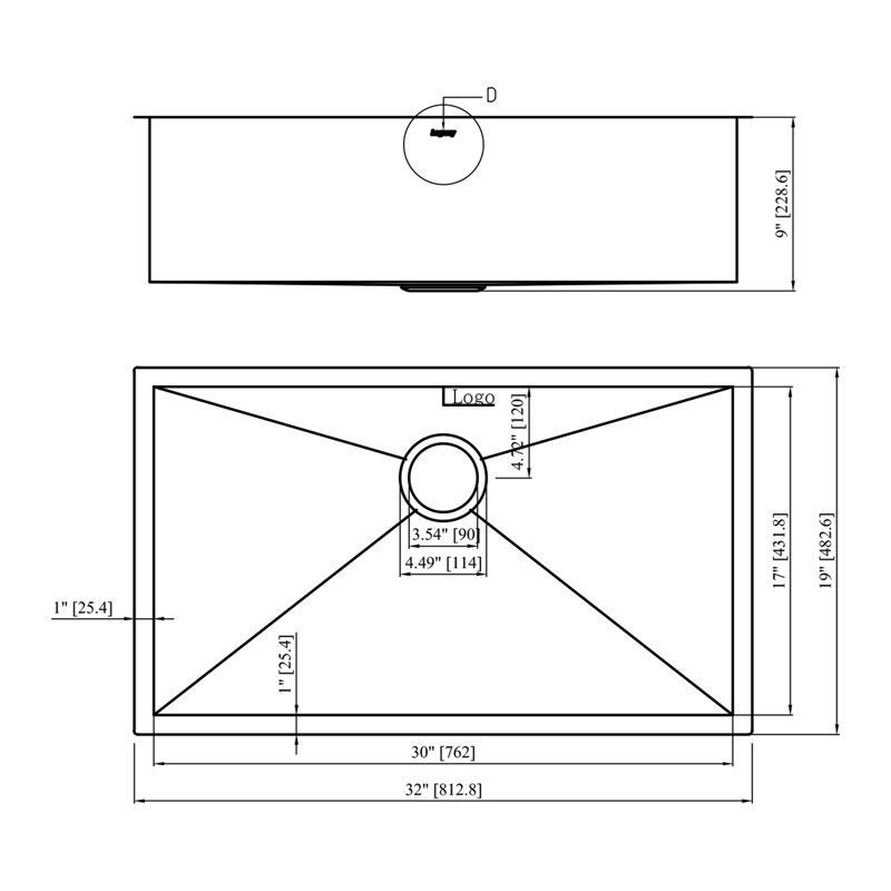 Single Bowl Stainless Steel Kitchen Sink, 18, Gunmetal Black, 9" H x 19" W x 32" L