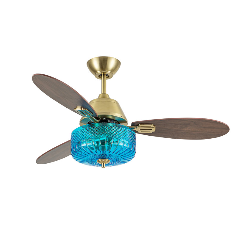 42"W Bergen LED Indoor Iridescent Blue And Gold Ceiling Fan With Remote Control