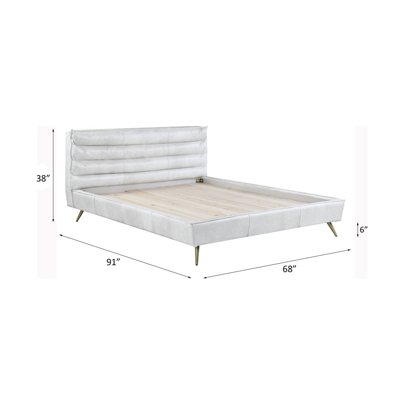 Lit plateforme tapissier Lamarria, Grand, Blanc rétro