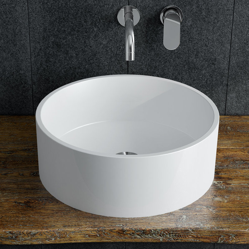 Calma 17'' White Polymarble Circular Bathroom Sink