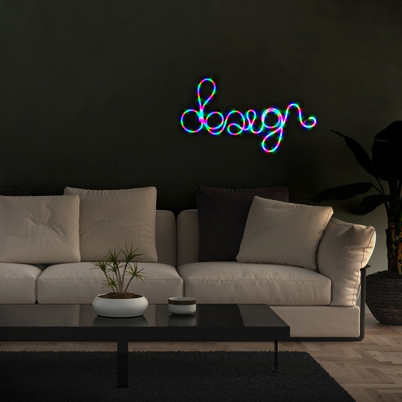 Bande néon-DEL 6,5 pi RVB à flux coloré, matériau en PVC durable, débit et réglages du flash