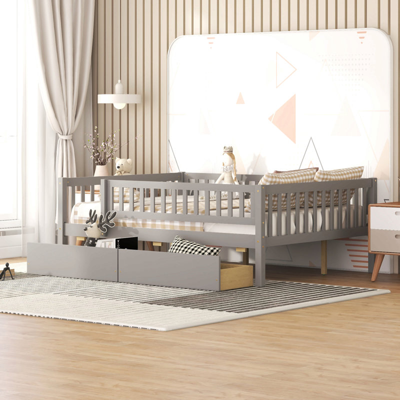 Full Size Daybed Wood Bed With Two Drawers, Gray