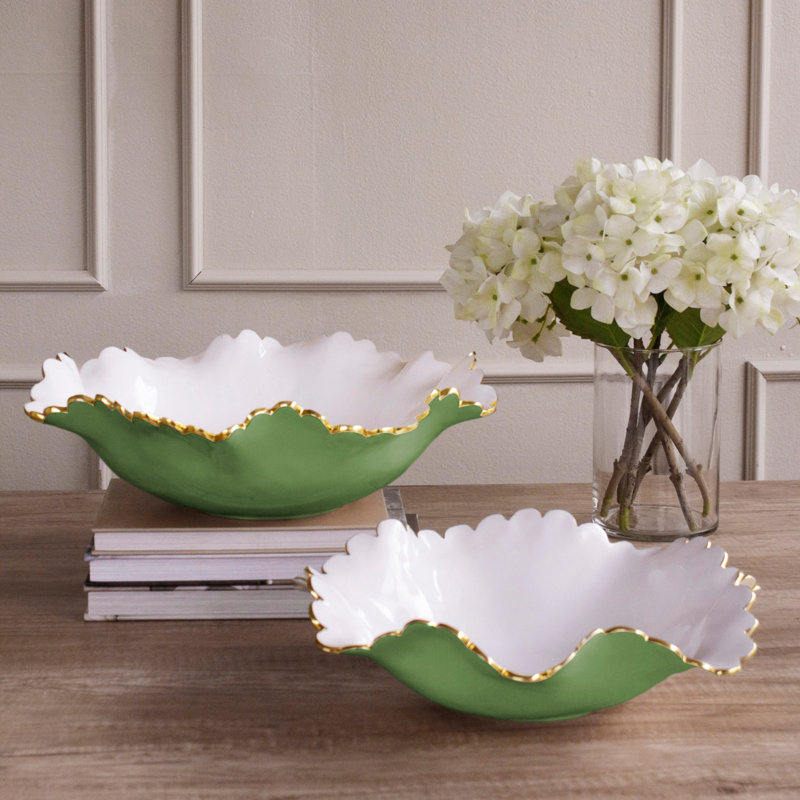 ENCANTO Colette Bol rond moyen (vert en feuilles et blanc)