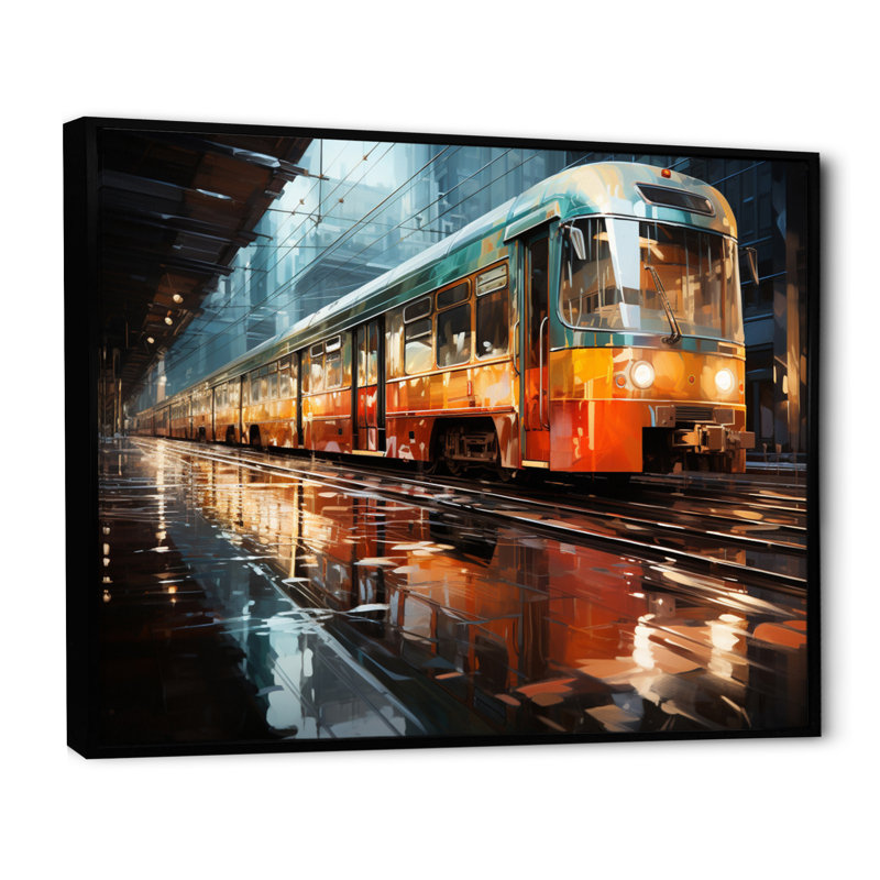 Abstracted Train Reflections II - Transportation Wall Art Prints, Cadre flottant noir, H 12 po x l 20 po x P 1 po