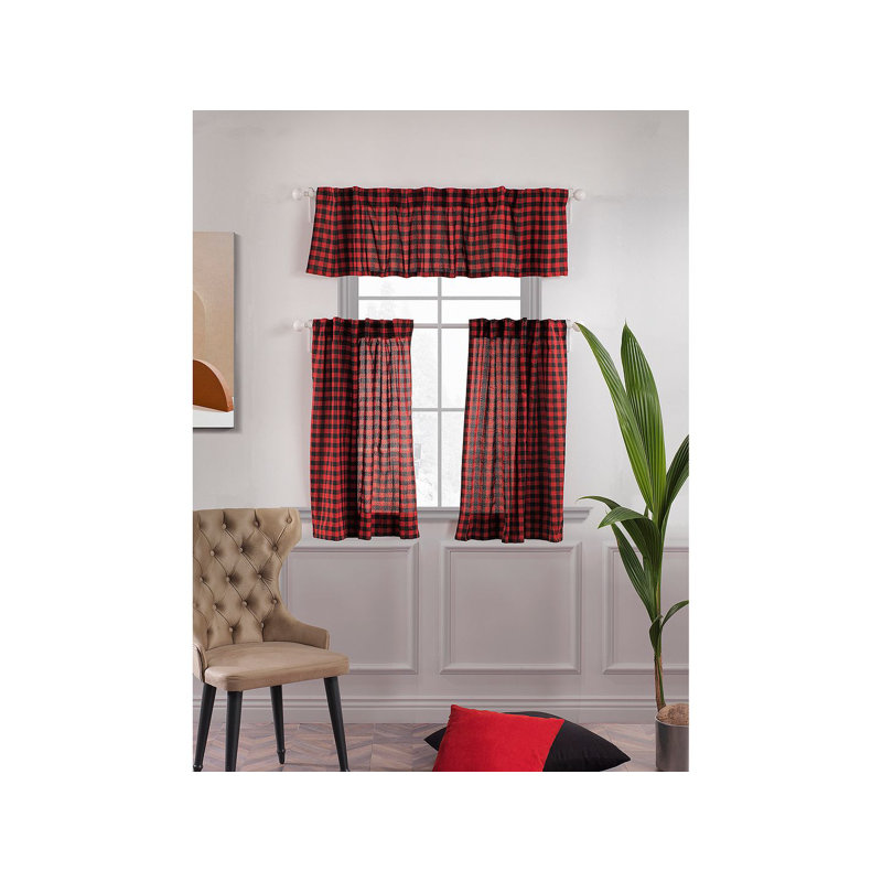  Rideau de cuisine Gingham, Rouge / Noir, L 72 po x L 36 po