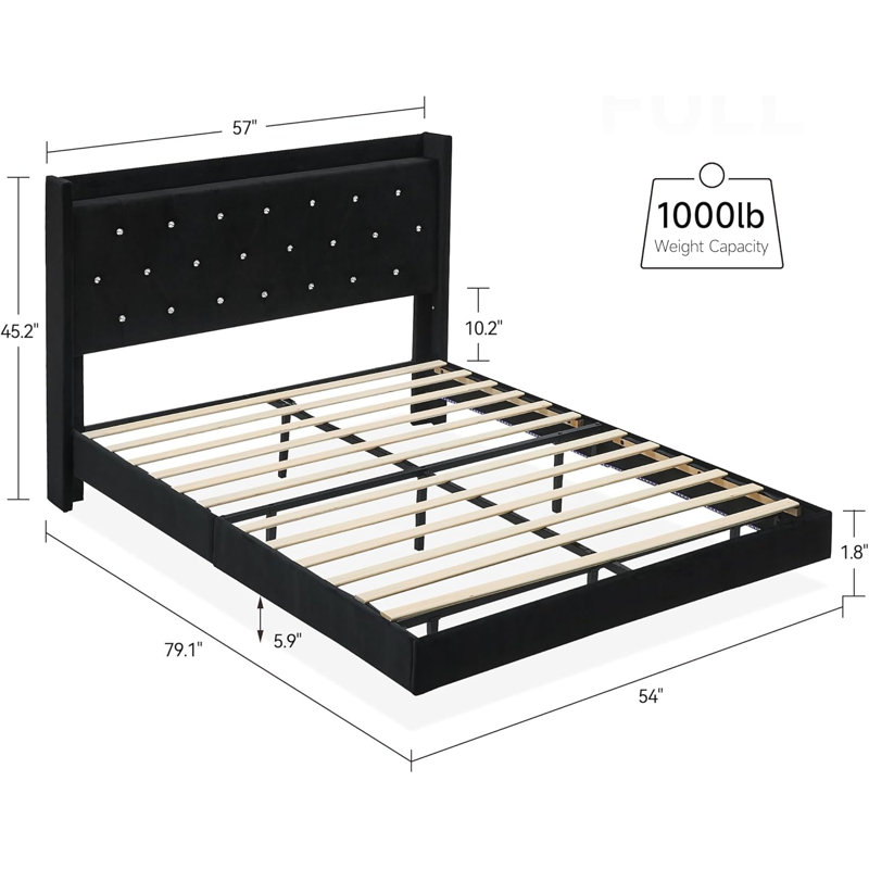 Cadre de lit avec lumières DEL, Noir, Complète