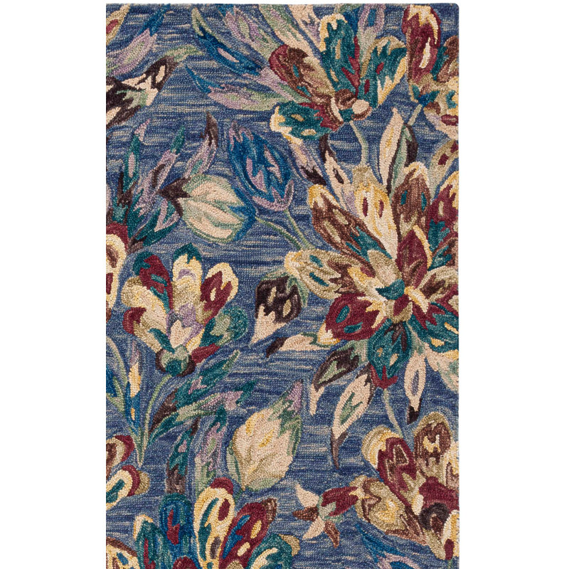Tapis bleu / violet en laine et coton touffeté à la main Keenin, Carré 6 pi