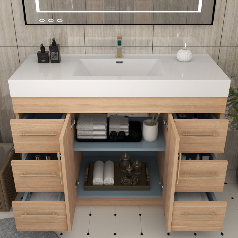 48'' Single Bathroom Vanity with Acrylic Top, Champagne Oak