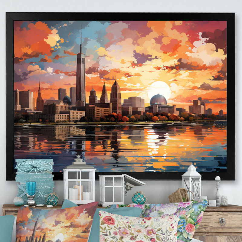 «City Detroit Popart II», reproduction sur toile, H 34 po x l 44 po x P 1,5 po, Cadre photo noir