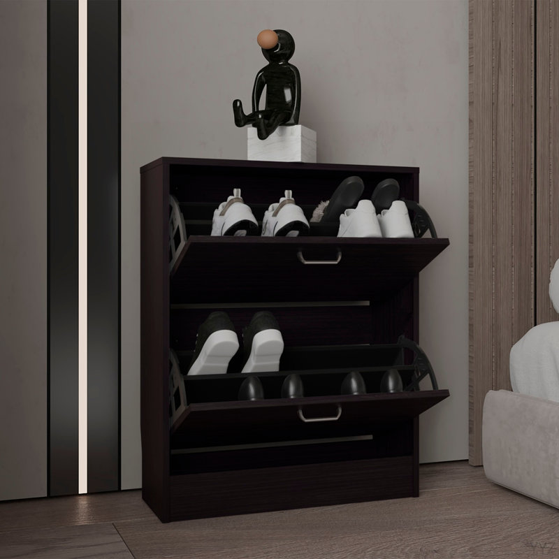 Étagère à chaussures à deux portes avec tablettes réglables, rangement moderne, Noir