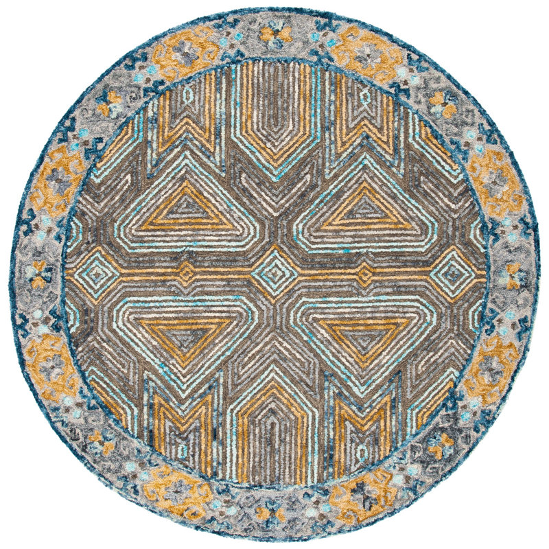 Tapis gris / beige en laine Brashear, Rond 6 pi