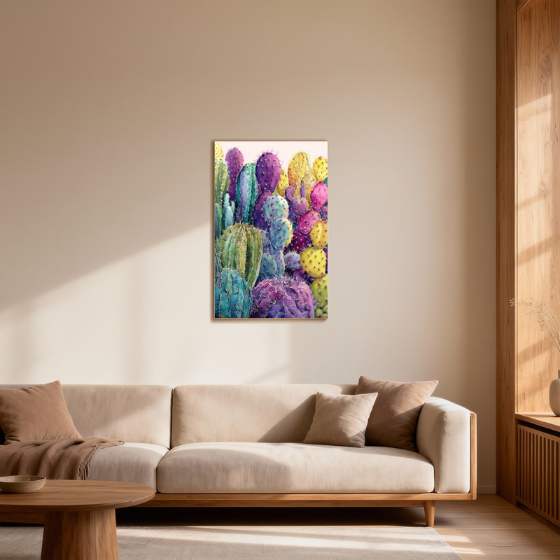 Plantes et fleurs, impression de jardin de cactus colorés, H 28 po x l 40 po