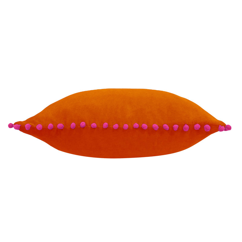 Velvet Pompom Velvet Pom Pom Feather Filled Cushion, Orange