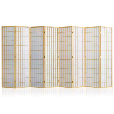 Solid Pine Wood Room Divider, 4/6/8 Panels Folding Privacy Screen, Minimalist Natural Wood Finish, Black/Natural