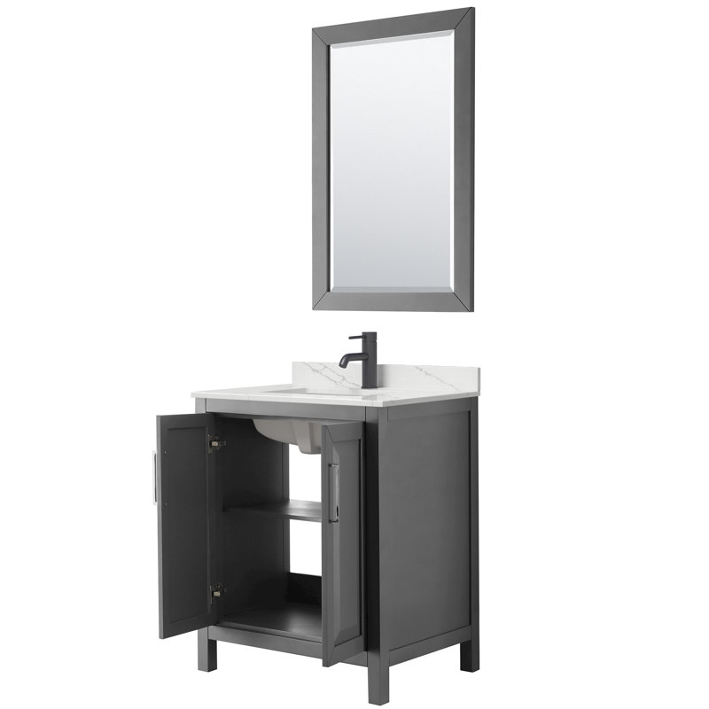 Daria 30 in. with Mirror Vanity, White Quartz, Gray, Matte Black