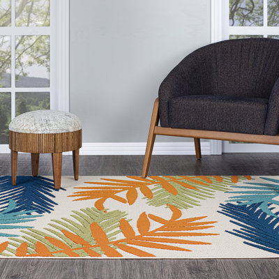 Tapis intérieur / extérieur Parksley Palm Frond - ivoire / orange / bleu marine