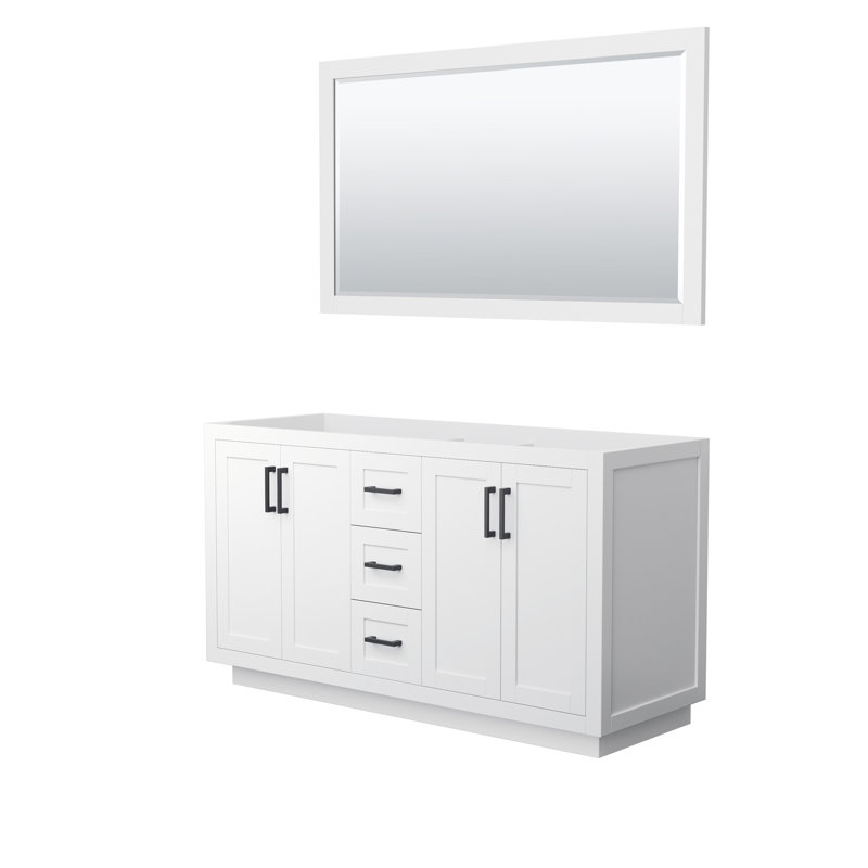 Base de meuble-lavabo double autoportante 59,25 po Miranda avec miroir 58 po Miranda, Blanc / noir mat