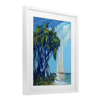 Sailboat & Twisted Palms Framed Print Under Glass, design by Dan Meneely