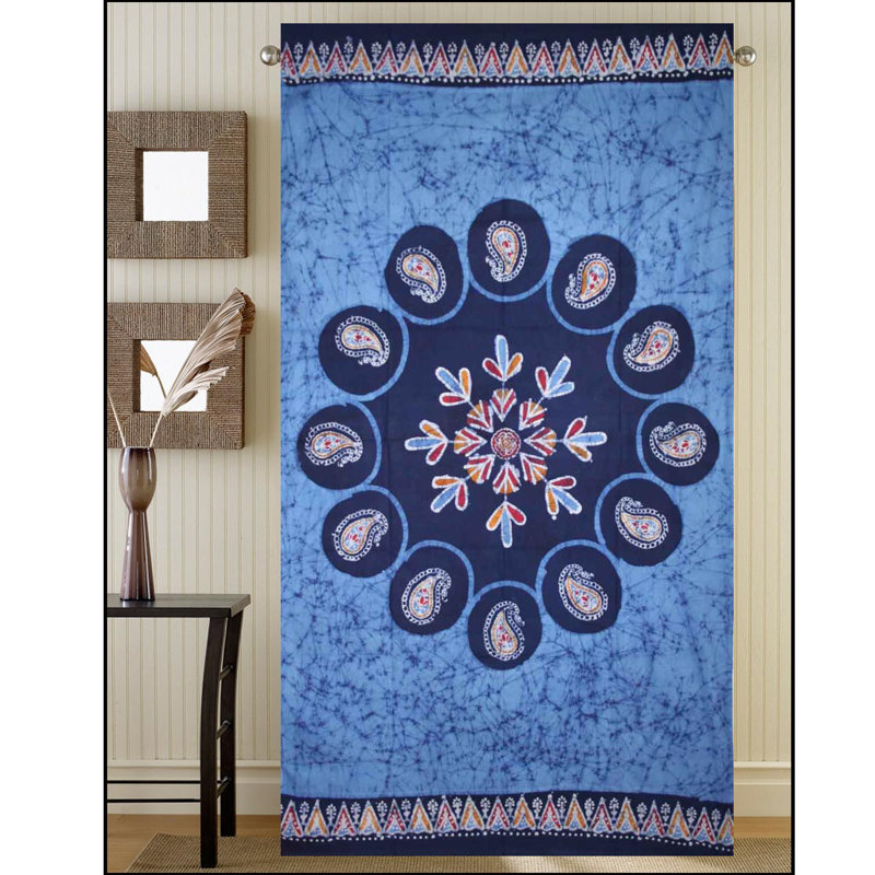 Panneau de rideau simple obscurcissant 100% coton Oquendo Batik, bleu