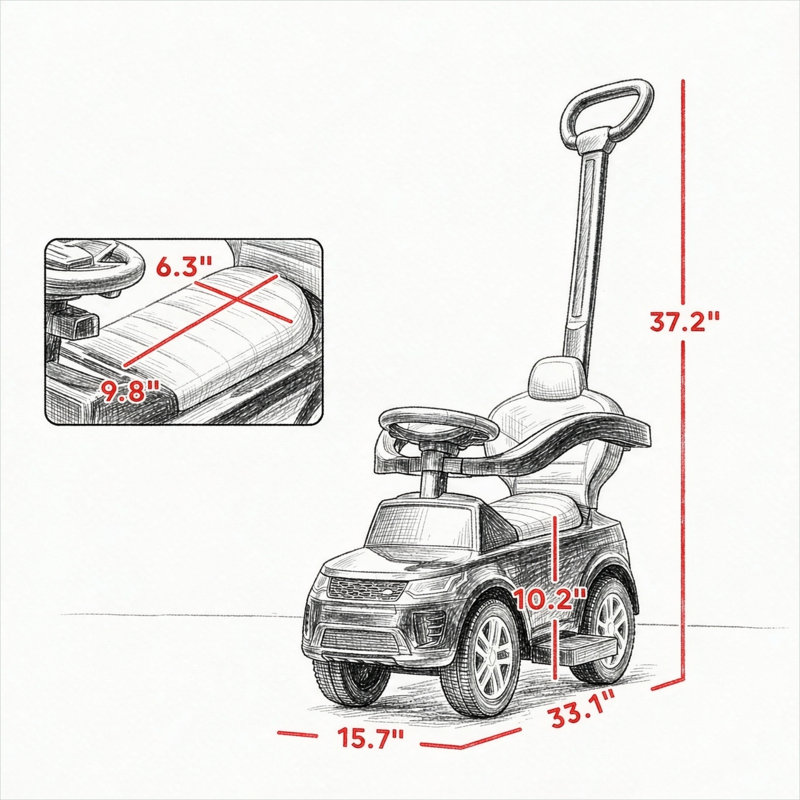 Voiture pour bébé avec rangement en plastique blanc et acier 33,1 x 15,7 x 37,2 po