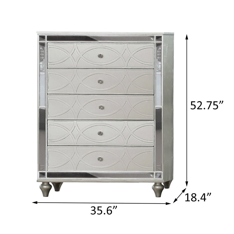 Commode 5 tiroirs l 35,6 po argentée
