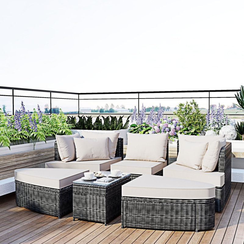 Ensemble de conversation pour patio 6 pièces, Beige, Gris