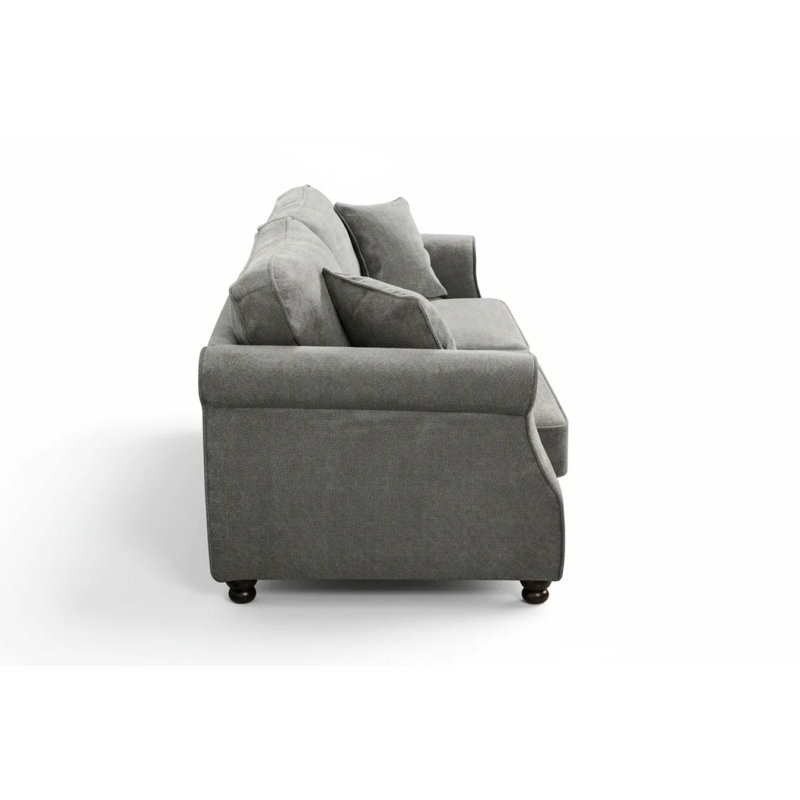 Baldemar 3 Seater Chenille Sofa, Dark Grey, 2