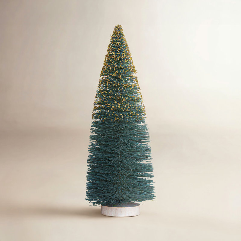 Arbre à brosse en sisal avec paillettes dorées et base en bois