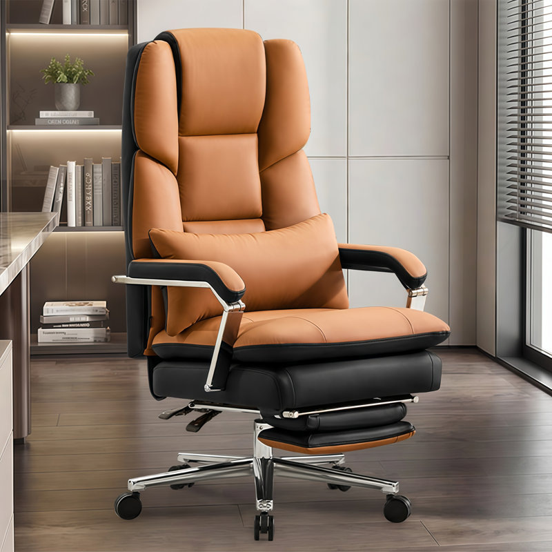 Fauteuil de direction double rembourré avec repose-pieds, Brun
