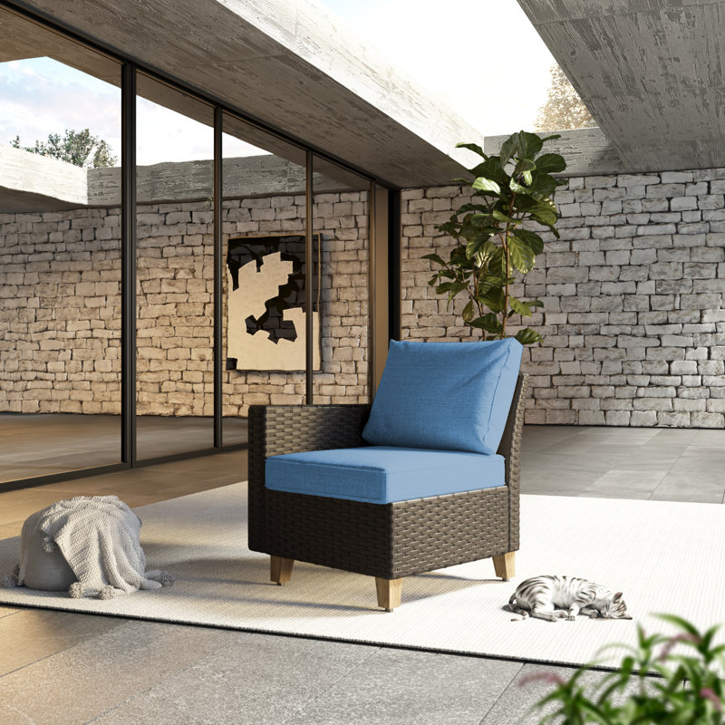 Umeh Premium All-Weather Wicker Outdoor Lounge Chair, Right arm Peacock Blue