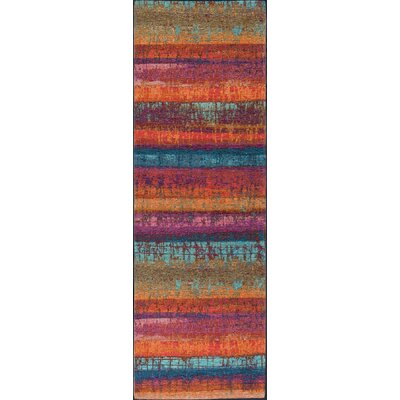 Parnell Striped Teal/Orange/Yellow Area Rug -  Ivy Bronx, 493D4E68A7834630BD52E960CE3415F2