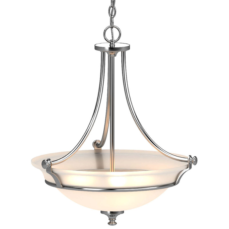 Tes 3-Light Indoor Chrome Hanging Pendant with Frosted Glass Bowl